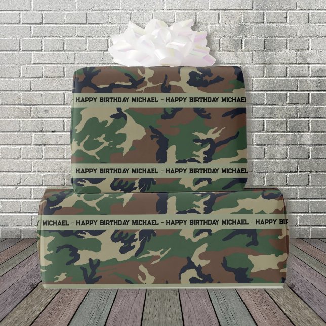 Papier Cadeau Hunter Woods Camo Ajouter texte et nom Anniversair (Créateur téléchargé)