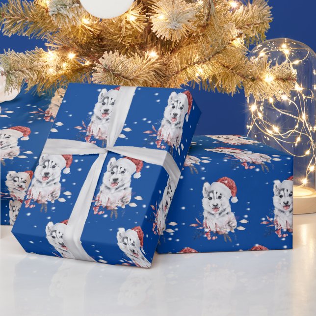 Papier Cadeau Husky de Noël avec papier d'enveloppement de chape (Vacances)