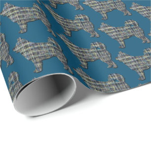 Papier Cadeau Husky Siberian Chien Y&B Grille Bleu