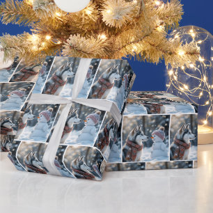 Papier Cadeau Husky Sibérien À la pointe d'un bonhomme de neige