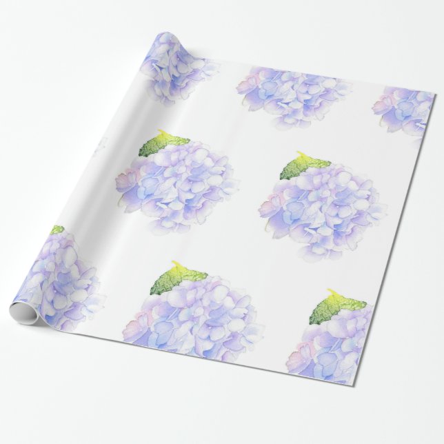 Papier Cadeau Hydrangea Aquarelle Vignette Motif (Déroulé)