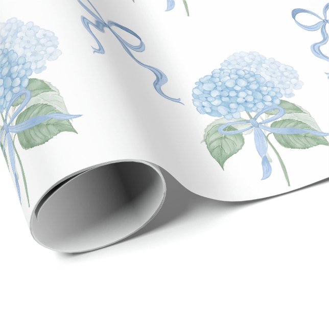 Papier Cadeau Hydrangea Bleu Tendance  (Coin rond)