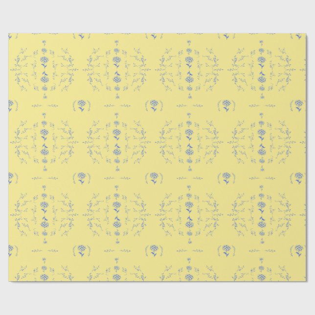 Papier Cadeau Hydrangea Block Motif jaune et bleu (Plat)