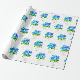 Papier Cadeau Hydrangea floral Bleu Fleurs Aquarelle Rustique
