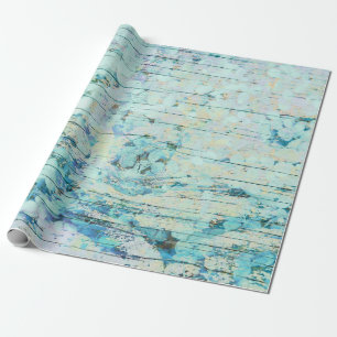 Papier Cadeau Hydrangea Floral Turquoise Pays Bois Vintage