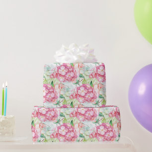 Papier Cadeau Hydrangea Rose Pâle Découpage Botanique Artisanal 