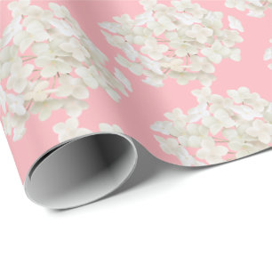 Papier Cadeau Hydrangée blanche sur rose pâle
