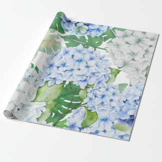 Papier Cadeau Hydrangée bleue et blanche