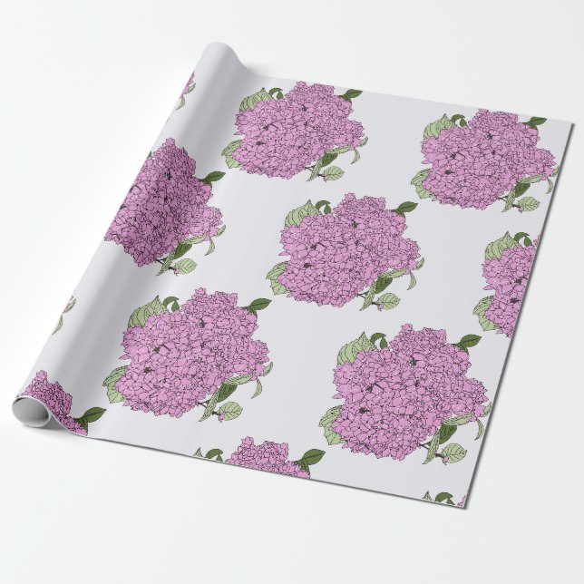 Papier Cadeau Hydrangée rose (Déroulé)