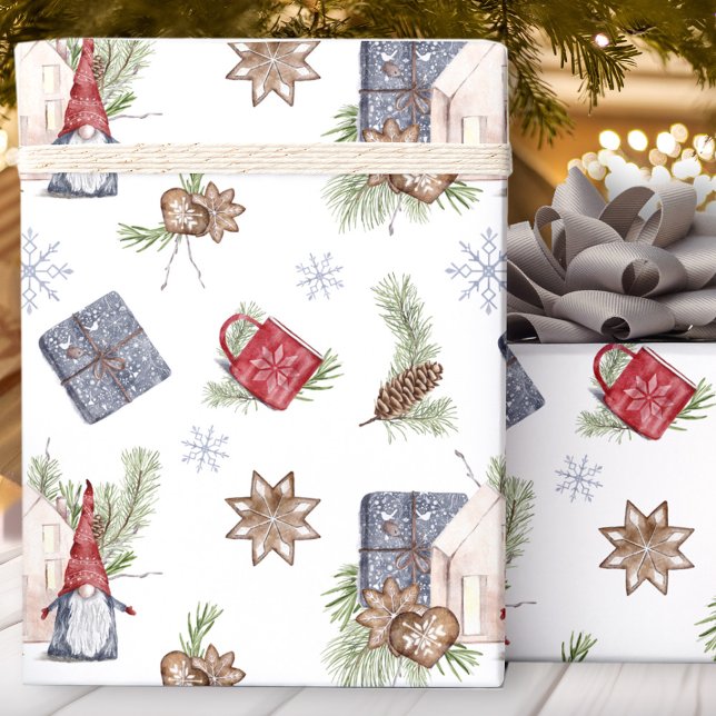 Papier Cadeau Hygge Christmas mignon Gnome Nordic Holidays (Hygge Christmas Cute Gnome Nordic Holidays Wrapping Paper)