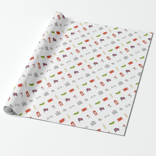 Papier Cadeau I coeur Royaume-Uni, amour britannique, points de (Déroulé)