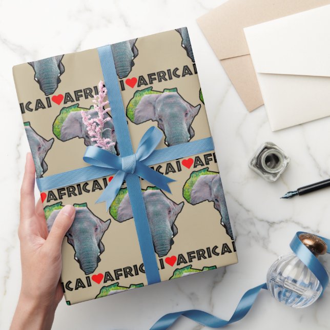 Papier Cadeau I Heart Africa Map Black Elephant Bull (Cadeaux)