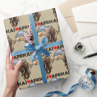 Papier Cadeau I Heart Africa Map Black Elephant Bull