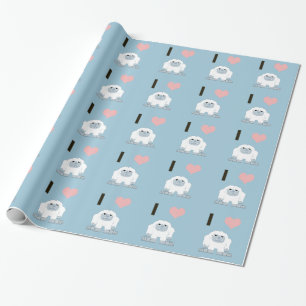 Papier Cadeau I Heart Yeti mignon Cartoon Monster des neiges