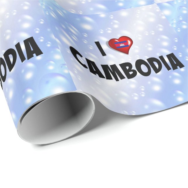 Papier Cadeau I Love Cambodia, le drapeau du Cambodge (Coin rond)