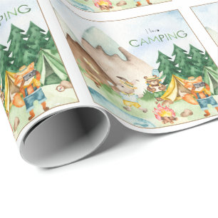 Papier Cadeau I Love Camping Bois Animaux Enfants Aquarelle