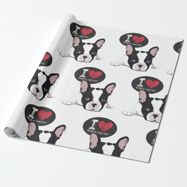 Papier Cadeau I Love French Bulldog (Déroulé)