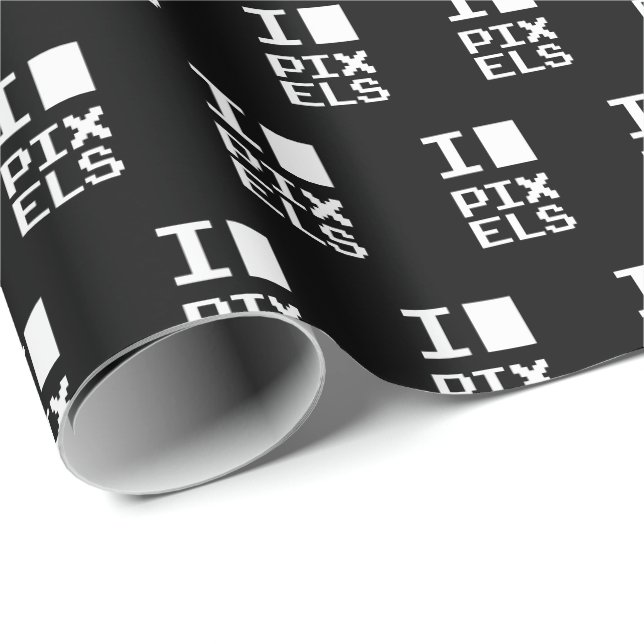 Papier Cadeau I Love Pixels, design geek, art des pixels (Coin rond)
