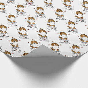 Papier Cadeau I Love Shelts (sable 2) Shetland Sheepdogs mignonn