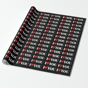 Papier Cadeau I Love You, cadeau de coeur noir blanc rouge