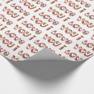 Papier Cadeau I Love You Romantic Love Hearts Typographie