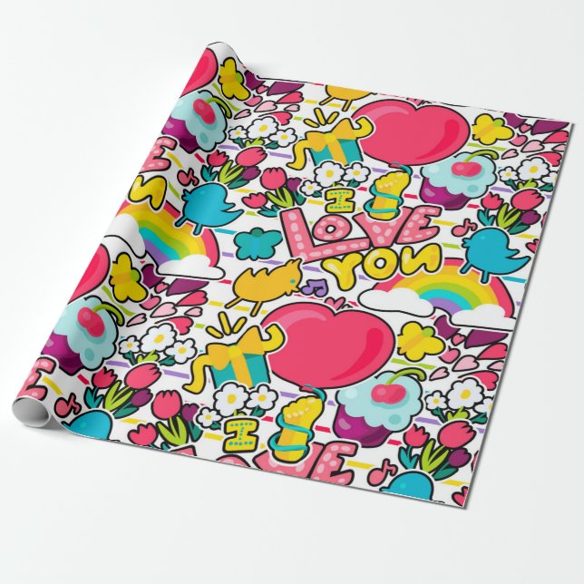 Papier Cadeau I Love You Subway Art Motif (Déroulé)