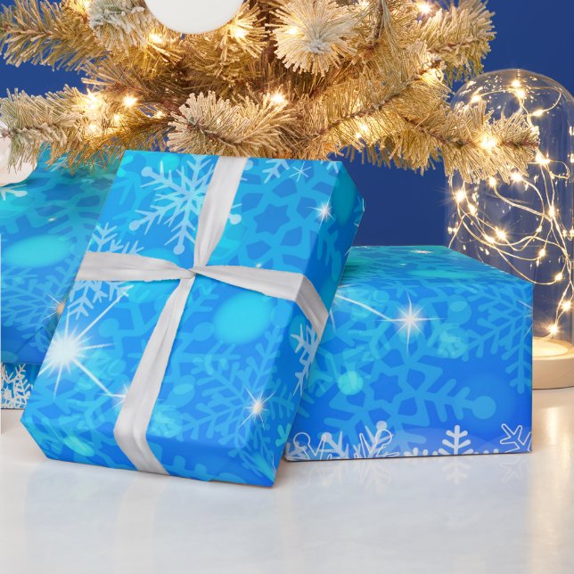 Papier Cadeau Ice and Snow, blue, white Christmas pattern (Vacances)