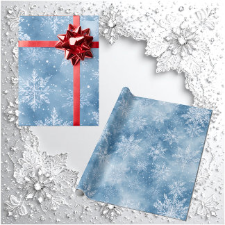 Papier Cadeau Ice Blue Fairytale Winter Silver Snowflakes Frost 