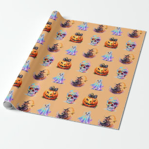 Papier Cadeau Icônes conviviales Grille Halloween Black Fun Holi
