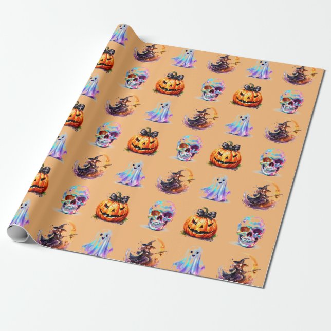 Papier Cadeau Icônes conviviales Grille Halloween Black Fun Holi (Déroulé)