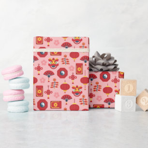 Papier Cadeau Icônes de la nouvelle année rose moderne