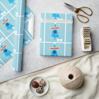 Papier Cadeau Icônes de Noël personnalisées avec monogramme