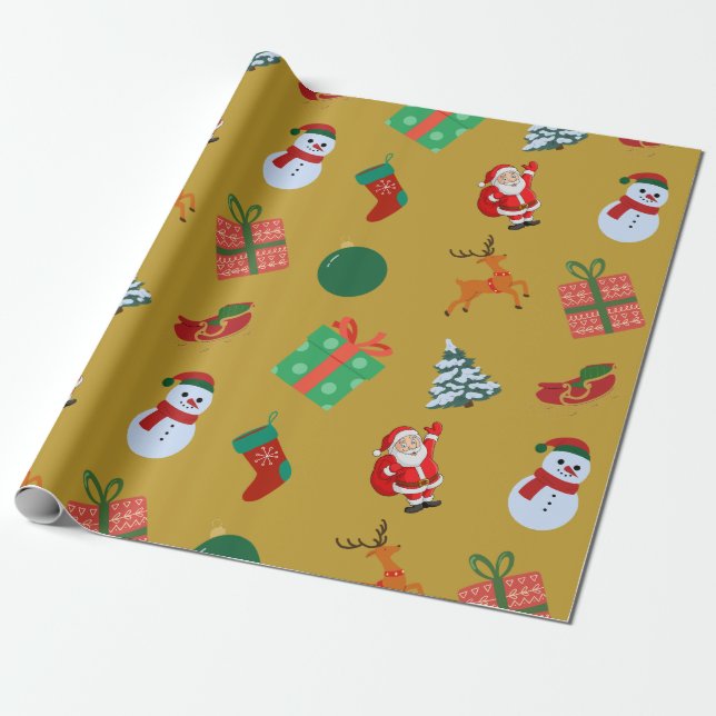 Papier Cadeau Icônes Gold Christmas (Déroulé)