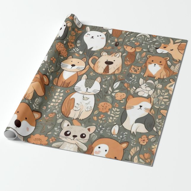 Papier Cadeau Idées cadeaux pour animaux mignons Papier d'envelo (Déroulé)