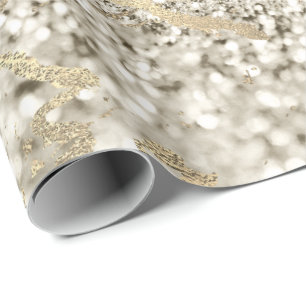 Papier Cadeau Iivoire Foxier Or Marbre brillant Métal
