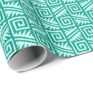 Papier Cadeau Ikat Aztec Tribal - Turquoise et Aqua