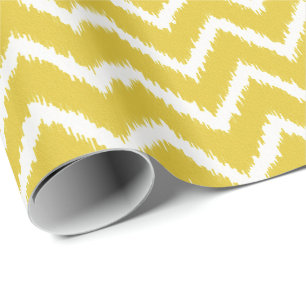 Papier Cadeau Ikat Chevron Motif - Mustard jaune et blanc