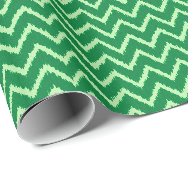 Papier Cadeau Ikat Chevrons - Pin et vert clair (Coin rond)