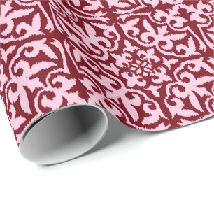 Papier Cadeau Ikat damask pattern - Bourgogne et rose