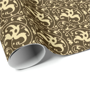Papier Cadeau Ikat Floral Damask - Chocolat Brown et Tan