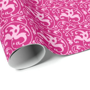 Papier Cadeau Ikat Floral Damask - Fuchsia et rose pâle