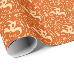 Papier Cadeau Ikat Floral Damask - Mandarin Orange