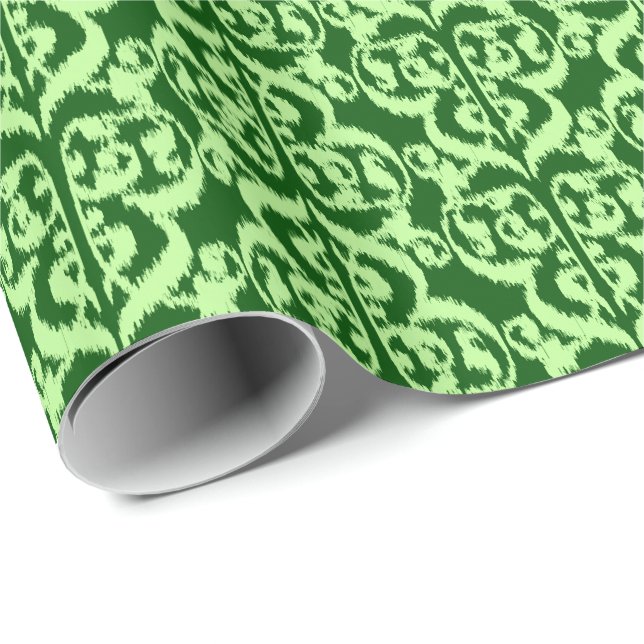 Papier Cadeau Ikat Moorish Damask - vert pin et menthe (Coin rond)