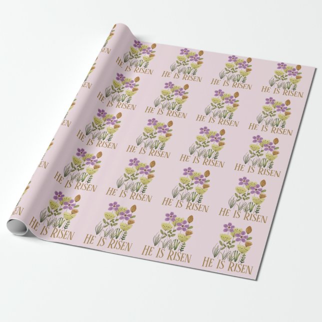 Papier Cadeau Il Est Ressuscité Pâques Floral (Déroulé)