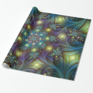 Papier Cadeau Illuminé Abstrait brillant Turquoise violet Fracta