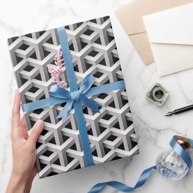 Papier Cadeau illusion optique chic noir et blanc géométrique (Cadeaux)
