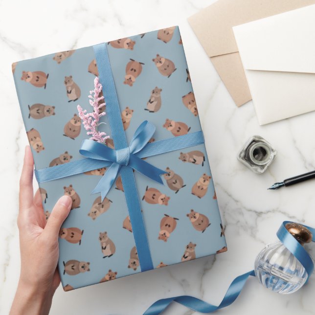 Papier Cadeau Illustrated Quokkas on Light Gray-Blue (Cadeaux)