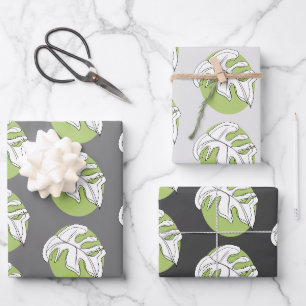 Papier Cadeau Illustration abstraite de feuille de Monstera gris