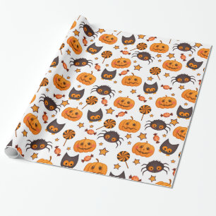 Papier Cadeau Illustration amusante du Motif Citrouille d'Hallow