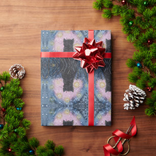 Papier Cadeau Illustration artistique de chat aux lucioles de nu
